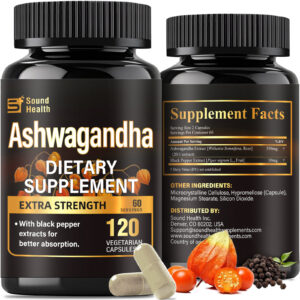 SoundHealth Organic Ashwagandha Capsules Supplement - 7000mg Herb Powder Equivalent per Immune Support, Hormone Balance - Enhanced Nutrient Absorption - 120 Capsules (60 Servings)