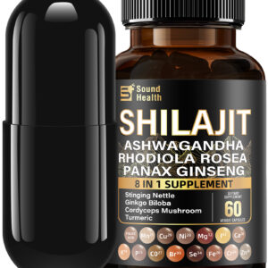 SoundHealth Shilajit 8-in-1 Complex Capsule  for Men&Women | 400mg Pure Shilajit Resin Extract | 60 Vegan Capsules | 1 Capsule Per Serving| Mineral Supplement