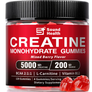 Mixed Berry Flavor Organic Creatine Gummies for Women & Men Sugar Free Nutritional Supplements with L-Taurine, BCAA 2:1, B12, 120 Count